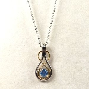 Double Infinity Shape Blue Crystal Stone Gold & Silver Tone Pendant and Chain